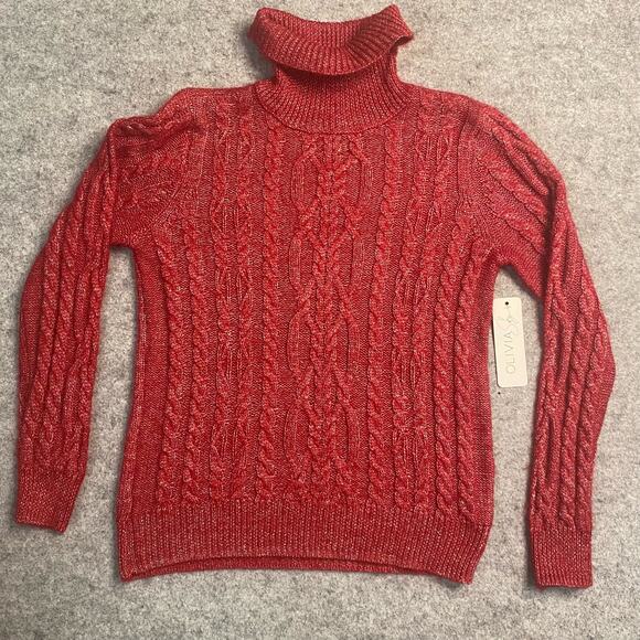 Women's sweater M Cable knit Chunky Sparkle turtleneck christmas elegant classic - Picture 1 of 10